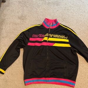 Men's Black Track Jacket with Pink and Yellow Accents